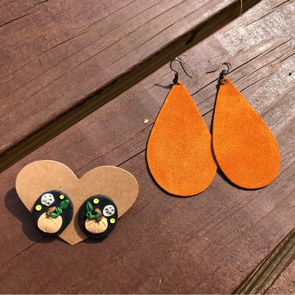 Handmade Orange and Pumpkins Fall Earring Bundle